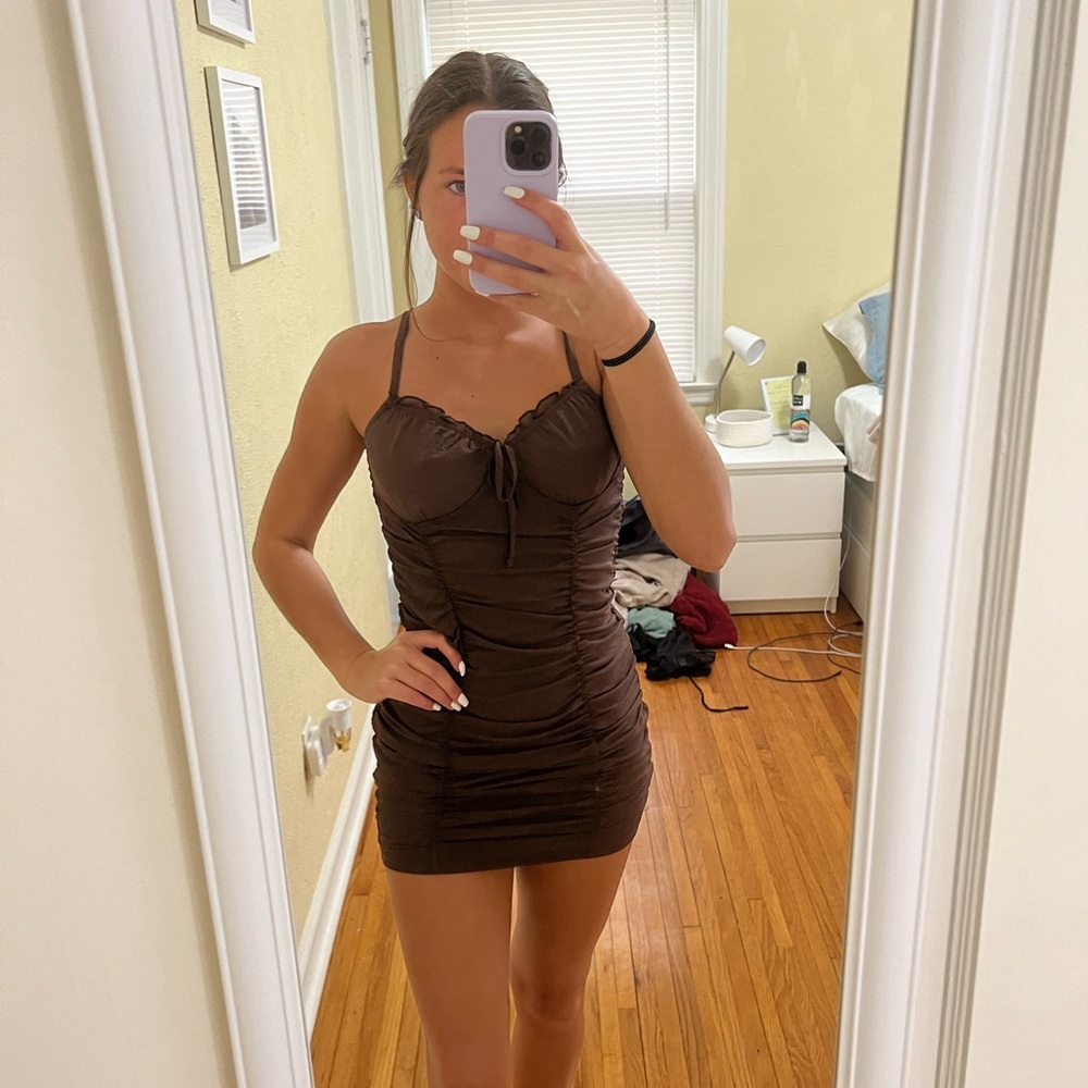 H&M Brown Ruched Dress